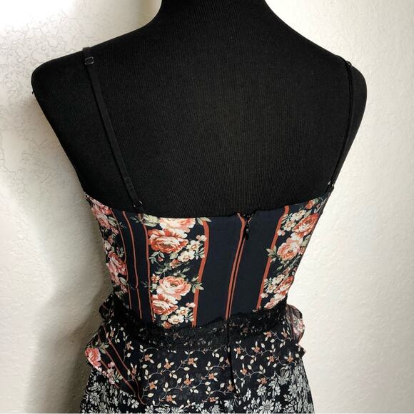 Adelyn Rae Marcella navy black floral high low lace trim midi dress Extra Small - Picture 9 of 16